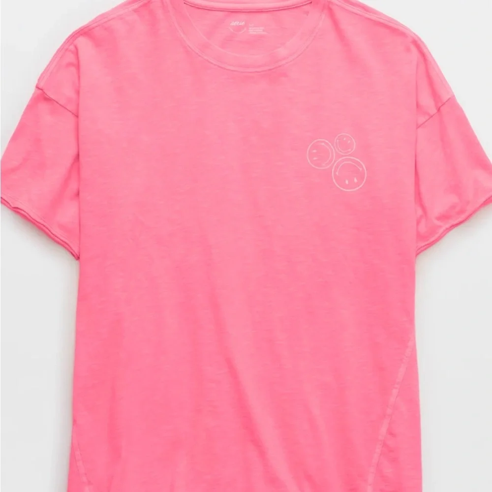 Aerie Bright Neon Pink Smiley Face Graphic Short Sleeve Oversized Tee - Picture 9 of 10